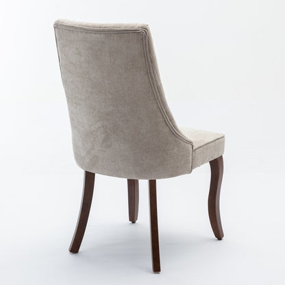Set of Two Beige and Brown Tufted Dining Side Chairs