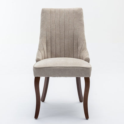 Set of Two Beige and Brown Tufted Dining Side Chairs