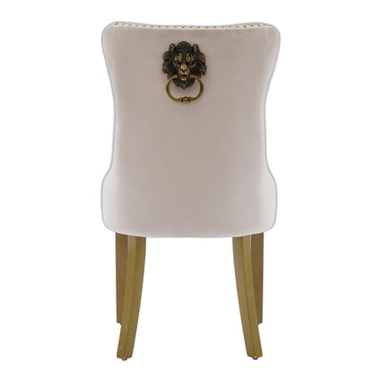 Set of Two Beige and Gold Tufted Velvet Dining Side Chairs