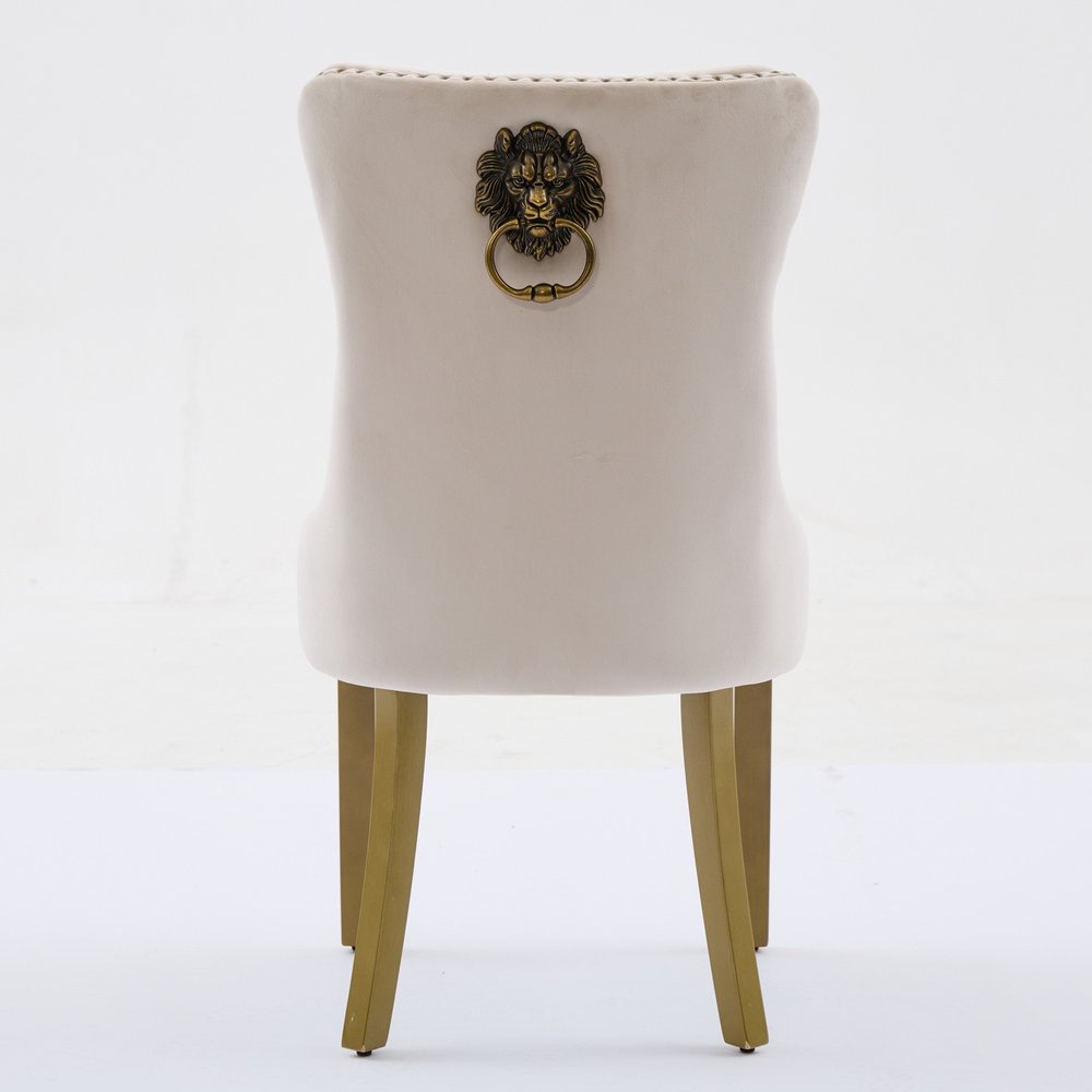 Set of Two Beige and Gold Tufted Velvet Dining Side Chairs