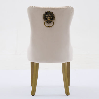 Set of Two Beige and Gold Tufted Velvet Dining Side Chairs