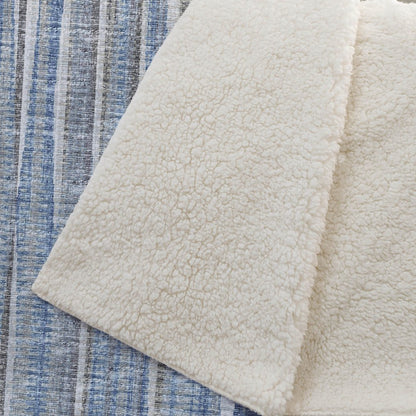 50" X 70" Blue And Beige Striped Microfiber Plush Throw Blanket