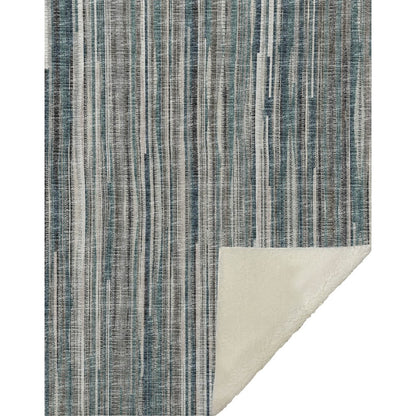 50" X 70" Ivory And Blue Striped Microfiber Plush Throw Blanket