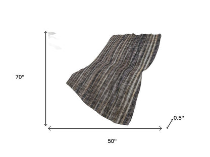 50" X 70" Brown And Beige Striped Polyester Woven Plush Throw Blanket