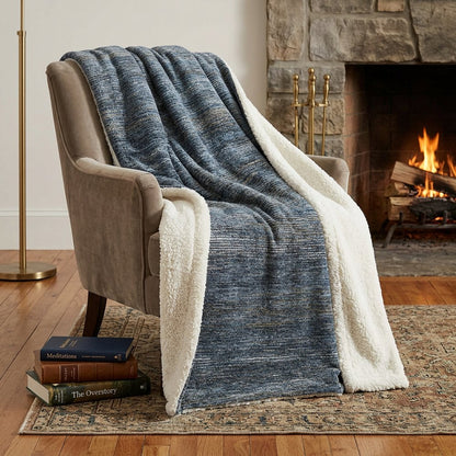 50" X 70" Blue And Gold Abstract Polyester Woven Plush Throw Blanket