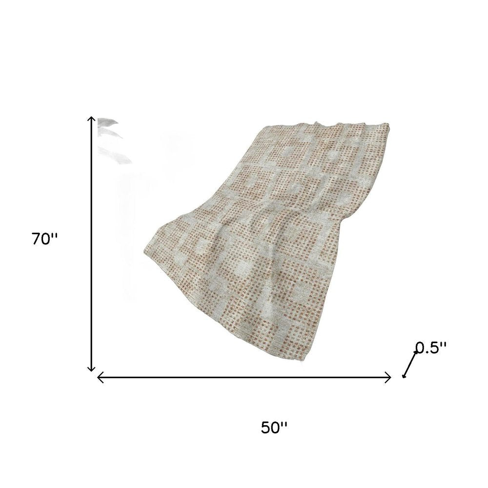 50" X 70" Cinnamon And Beige Geometric Polyester Woven Plush Throw Blanket