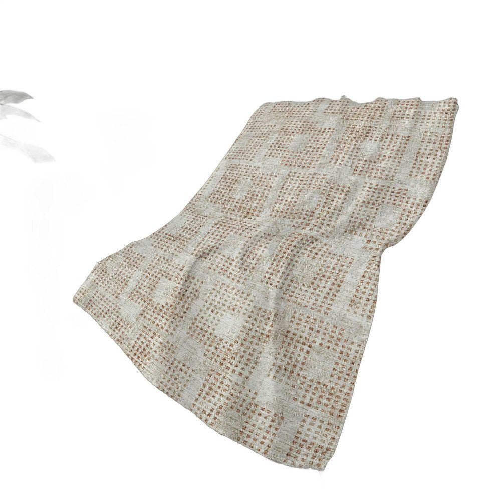 50" X 70" Cinnamon And Beige Geometric Polyester Woven Plush Throw Blanket
