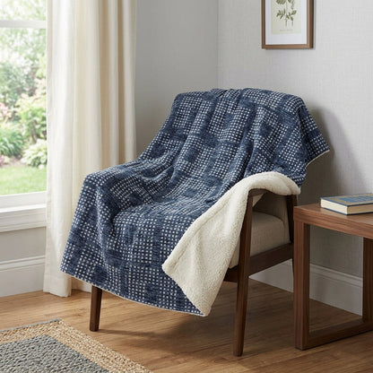 50" X 70" Blue And Ivory Geometric Polyester Woven Plush Throw Blanket