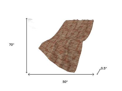 50" X 70" Brown And Beige Geometric Polyester Woven Plush Throw Blanket