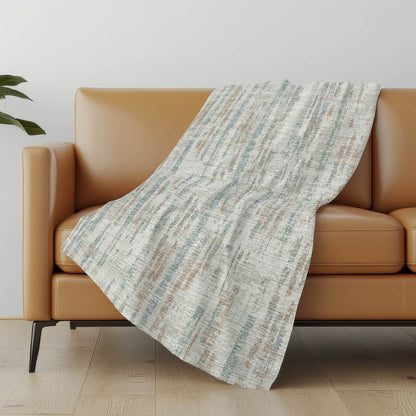 50" X 70" Ivory And Blue Abstract Polyester Woven Plush Throw Blanket