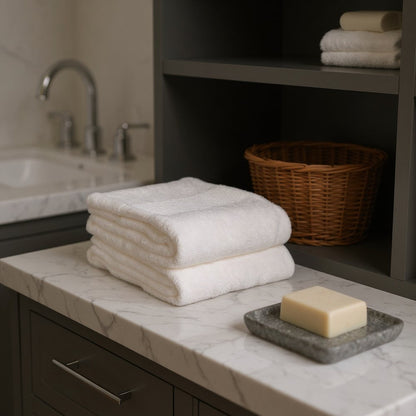 Set of Two Ivory Cotton 13" X 13" Quick Dry Terry Cloth Washcloths