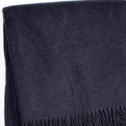 55" X 70" Navy Blue Cotton Blend Plush Throw Blanket with Fringe