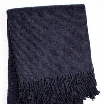 55" X 70" Navy Blue Cotton Blend Plush Throw Blanket with Fringe