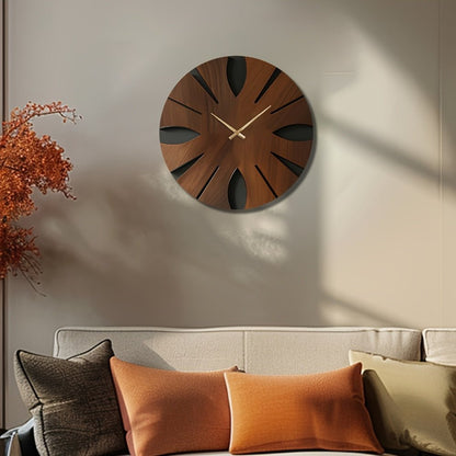 14" Brown Solid Wood Silent Analog Abstract Round Wall Clock