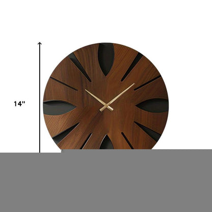 14" Brown Solid Wood Silent Analog Abstract Round Wall Clock