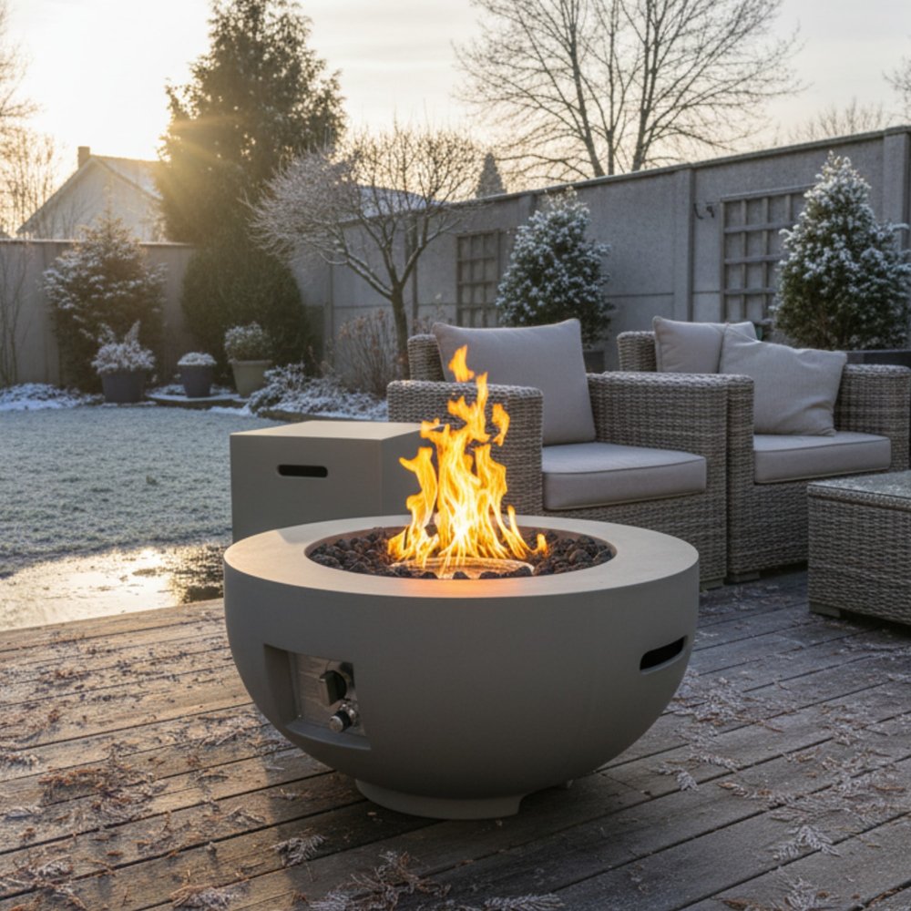 40000 BTU 28" Gray Magnesium Oxide Propane Round Fire Pit With Cover