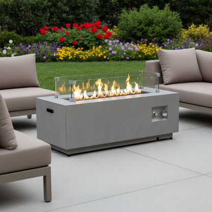 50000 BTU 42" Gray Steel Propane Rectangular Fire Pit With Cover
