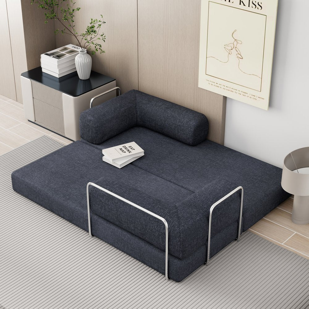 82" Blue Chenille Convertible Futon Sleeper Sofa