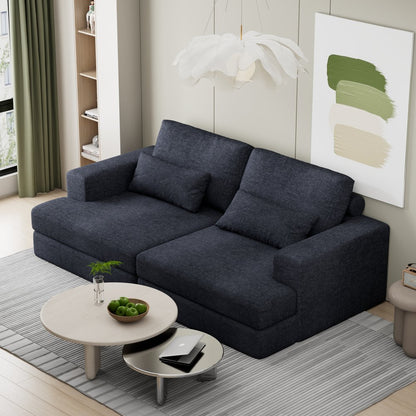 93" Blue Chenille Modular Stainless Steel Sleeper Sofa With Toss Pillows