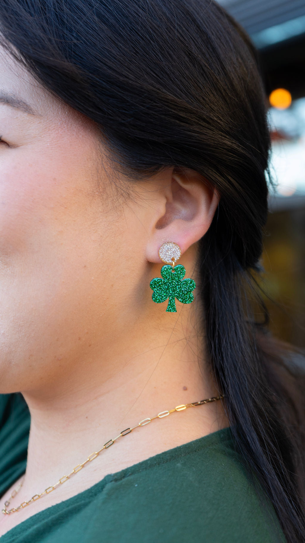Lucky Charm Earrings - Green Glitter