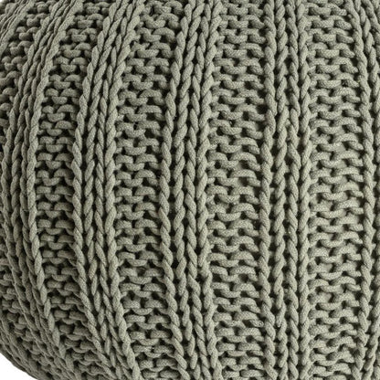 20" Green Cotton Cable Knit Round Pouf Ottoman