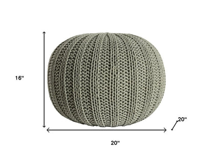20" Green Cotton Cable Knit Round Pouf Ottoman