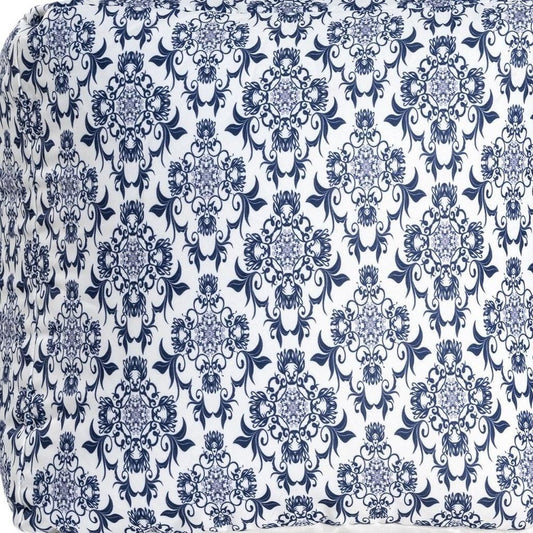 18" Blue and White Cotton Floral Pouf Ottoman