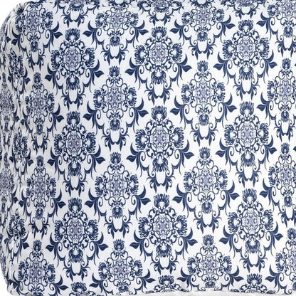18" Blue and White Cotton Floral Pouf Ottoman