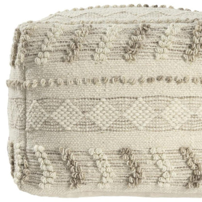 18" Ivory and Natural Cotton And Wool Striped Pouf Ottoman