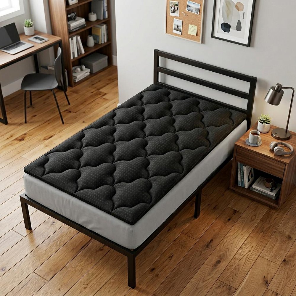 2" Black Cotton Twin Mattress Topper