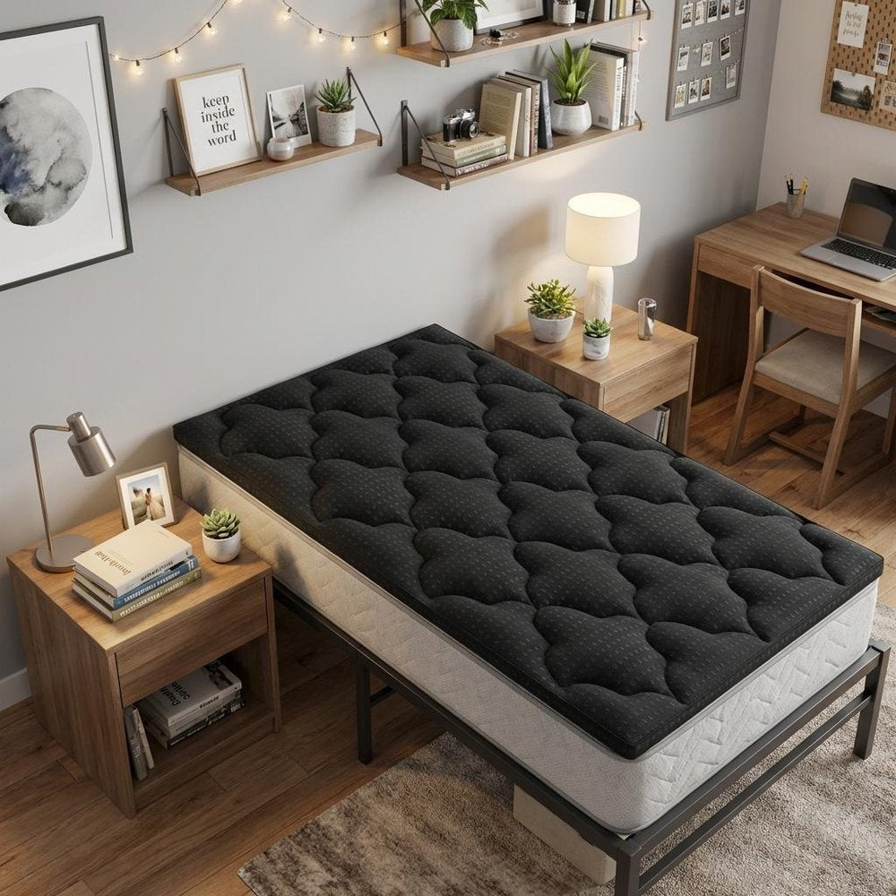 2" Black Cotton Full Double Mattress Topper