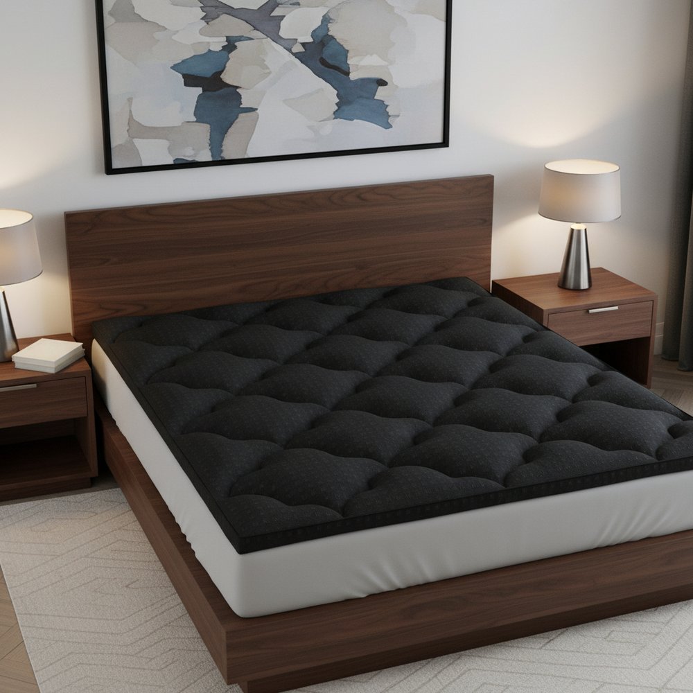 2" Black Cotton Full Double Mattress Topper