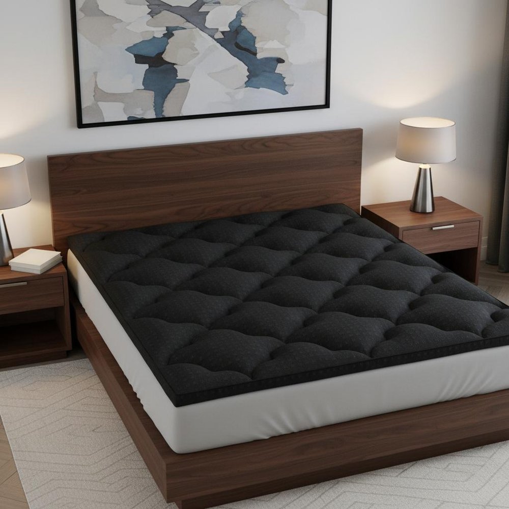 2" Black Cotton Twin Mattress Topper