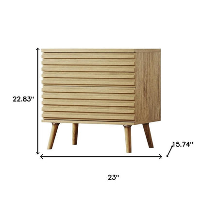 23" Natural Solid Wood Ribbed Texture Two Drawer Nightstand