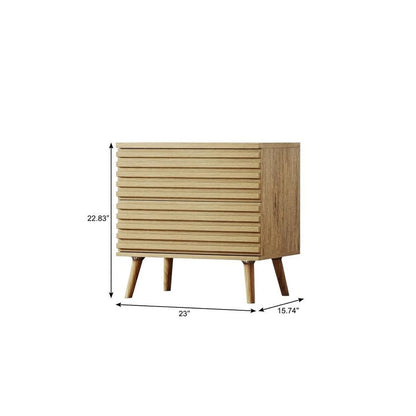 Set of Two 23" Natural Solid Wood Ribbed Texture Two Drawer Nightstand