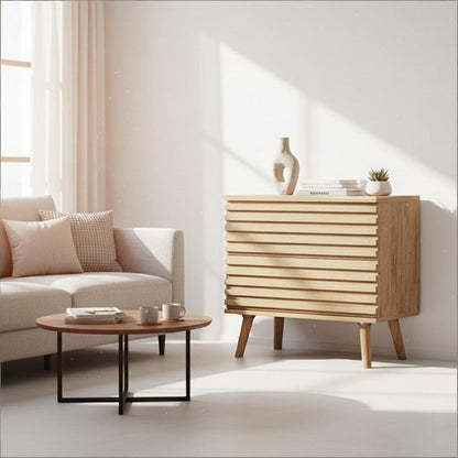 Set of Two 23" Natural Solid Wood Ribbed Texture Two Drawer Nightstand