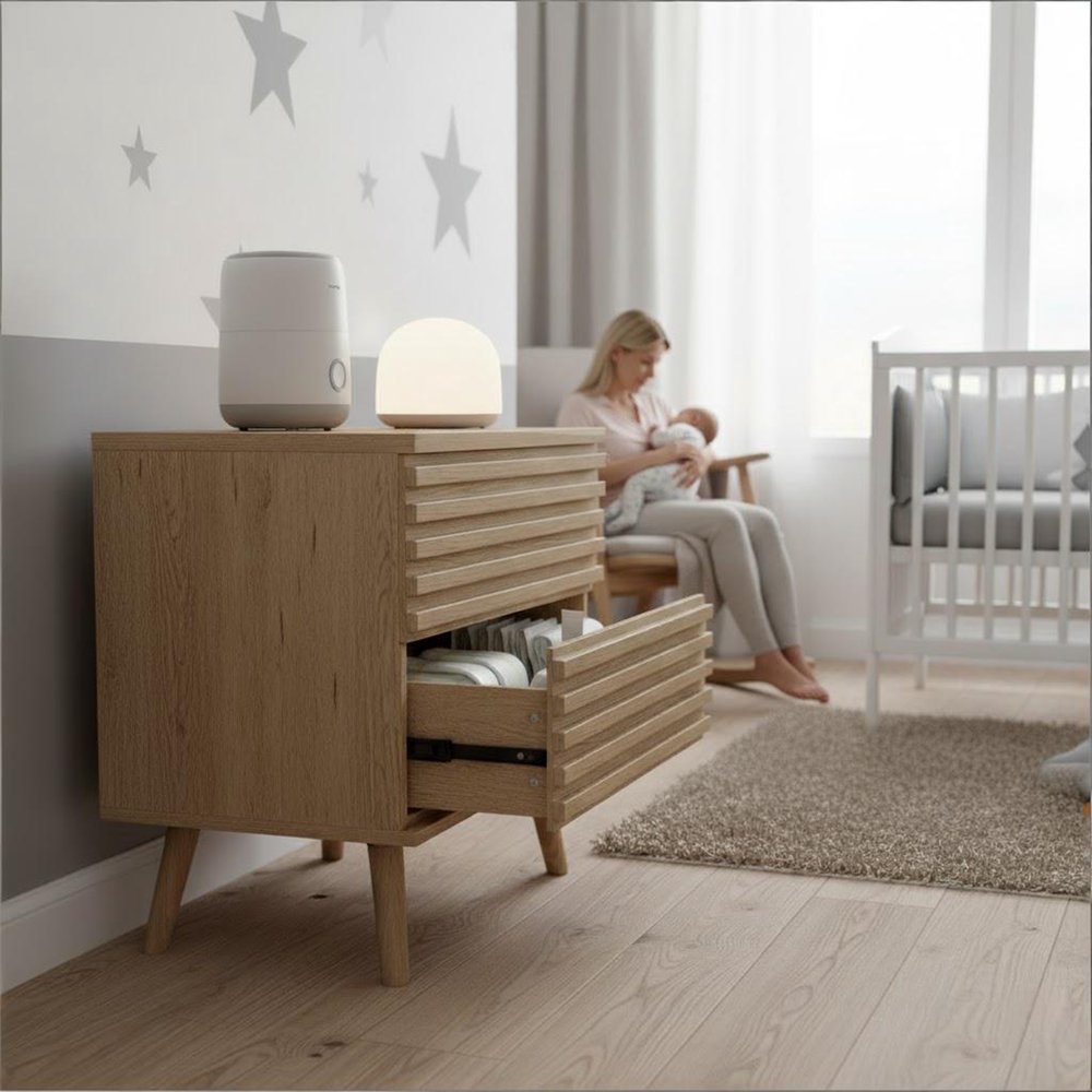 Set of Two 23" Natural Solid Wood Ribbed Texture Two Drawer Nightstand