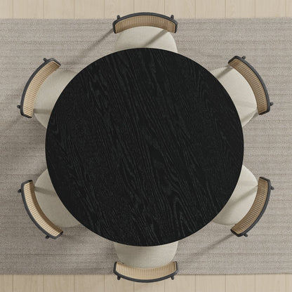 51" Black Solid Wood Round Top Dining Table