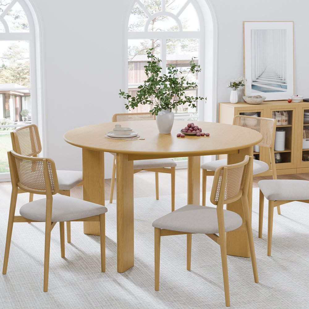 51" Natural Solid Wood Round Top Dining Table