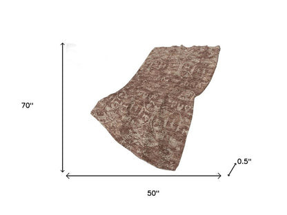 50" X 70" Chocolate And Beige Damask Polyester Woven Plush Throw Blanket