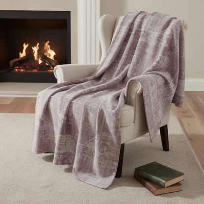 50" X 70" Pink And Ivory Damask Microfiber Plush Throw Blanket