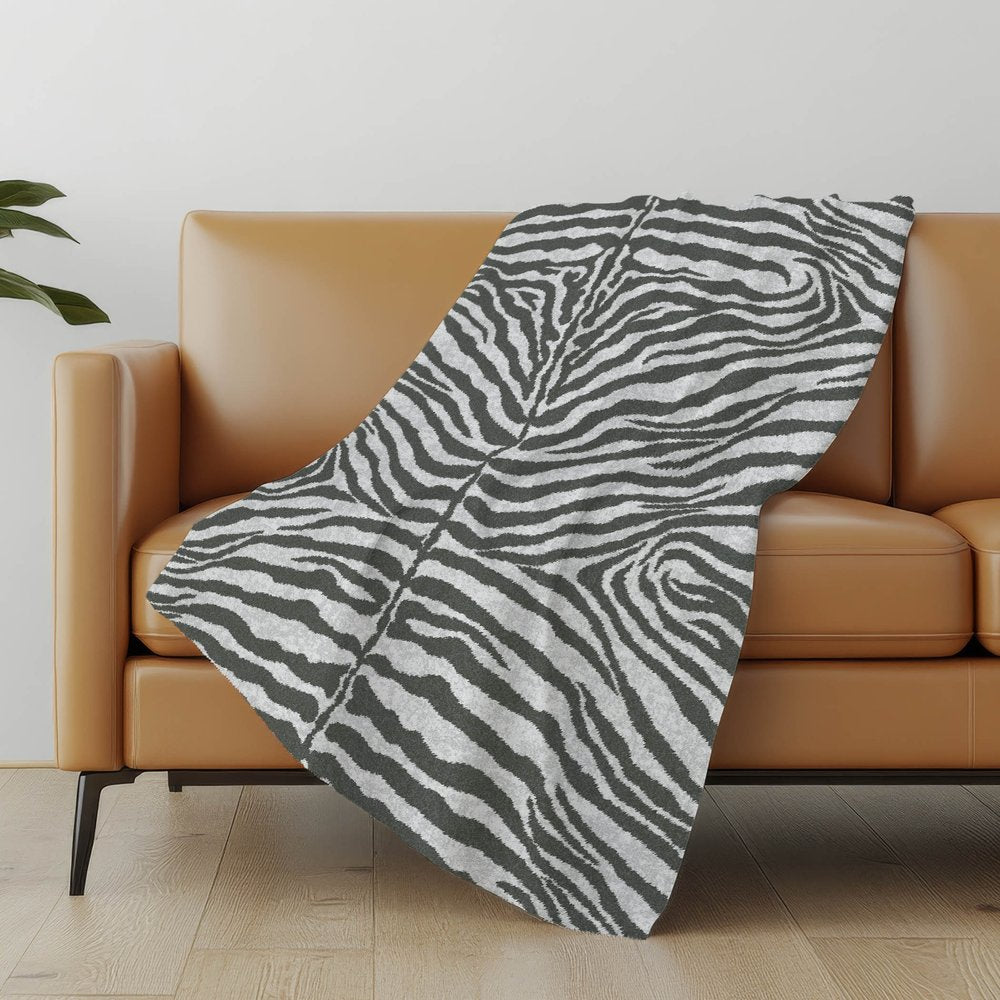 50" X 70" Gray And Ivory Zebra Plush Throw Blanket