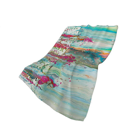 50" X 70" Ivory Pink And Teal Abstract Polyester Woven Plush Throw Blanket