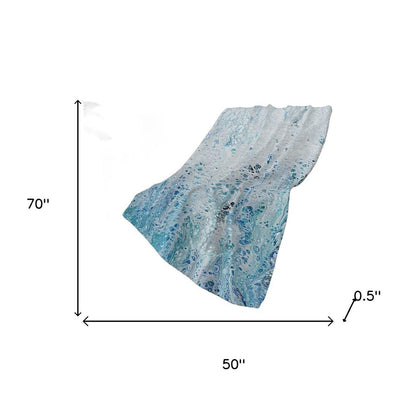 50" X 70" Teal And Ivory Abstract Polyester Woven Plush Throw Blanket
