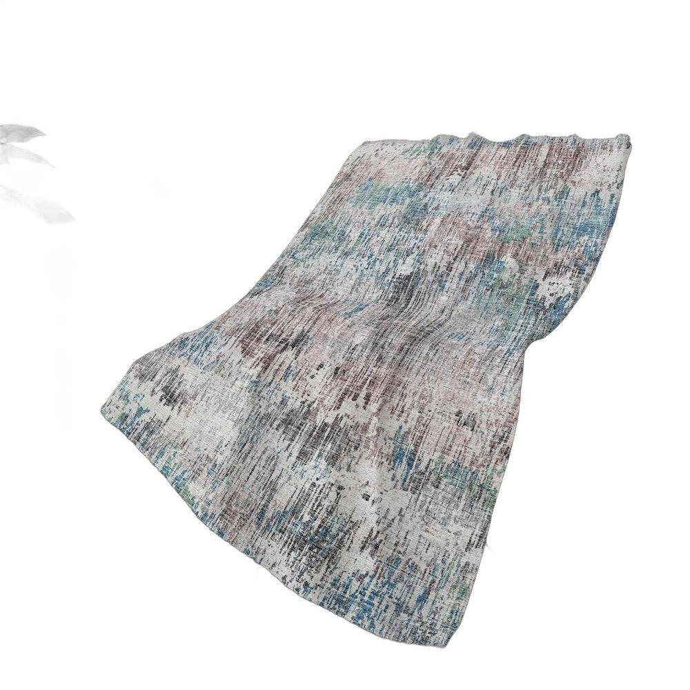 50" X 70" Ivory And Blue Abstract Polyester Woven Plush Throw Blanket