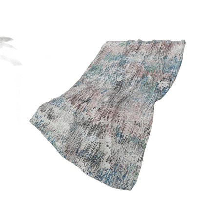 50" X 70" Ivory And Blue Abstract Polyester Woven Plush Throw Blanket