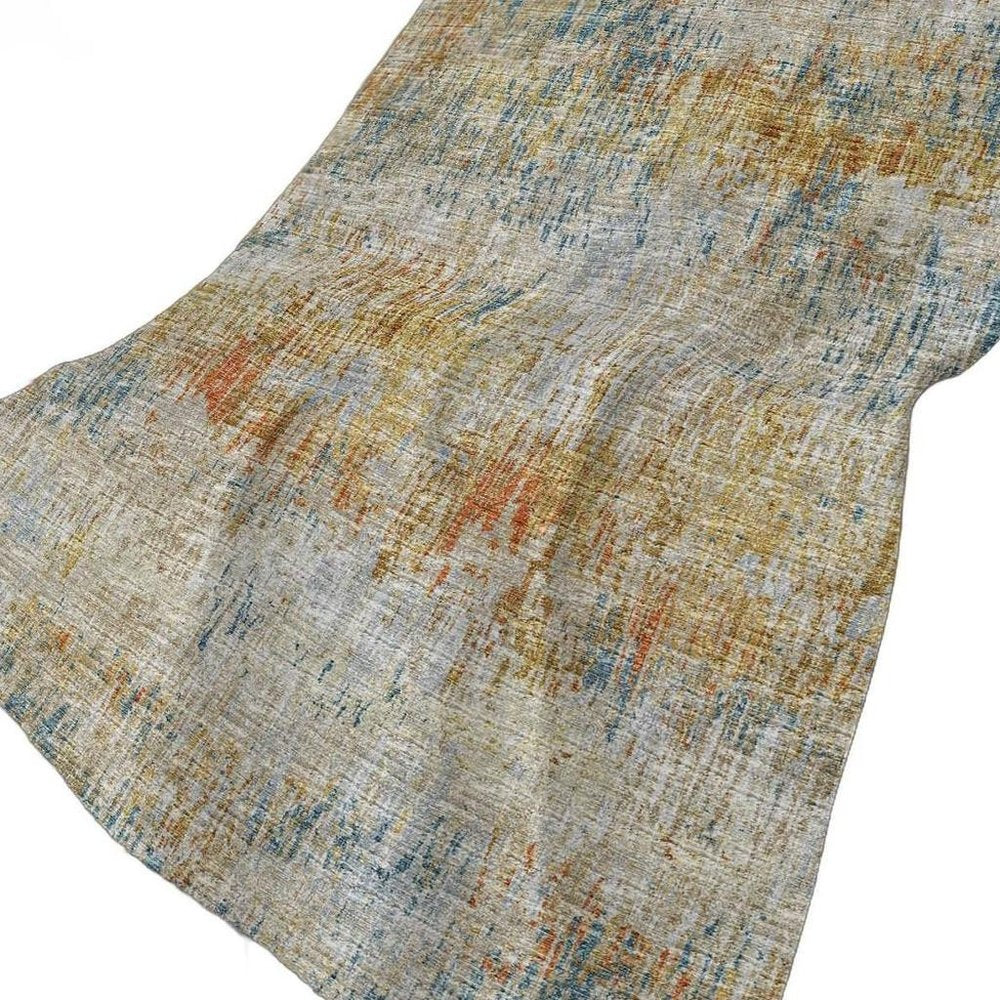50" X 70" Beige Blue And Gold Abstract Polyester Woven Plush Throw Blanket