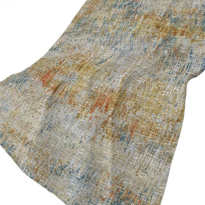 50" X 70" Beige Blue And Gold Abstract Polyester Woven Plush Throw Blanket