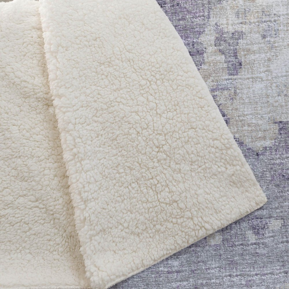 50" X 70" Purple Ivory And Gray Abstract Polyester Woven Plush Throw Blanket
