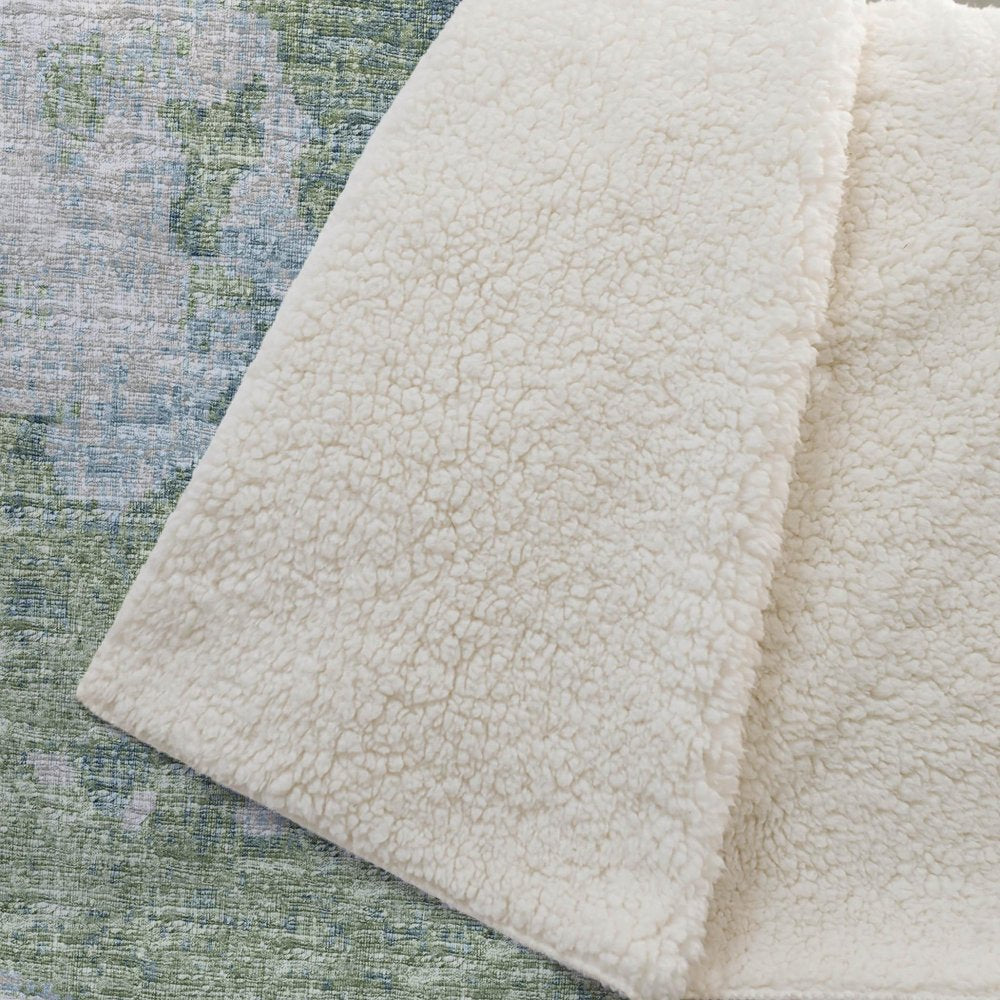 50" X 70" Green Teal And Beige Abstract Polyester Woven Plush Throw Blanket